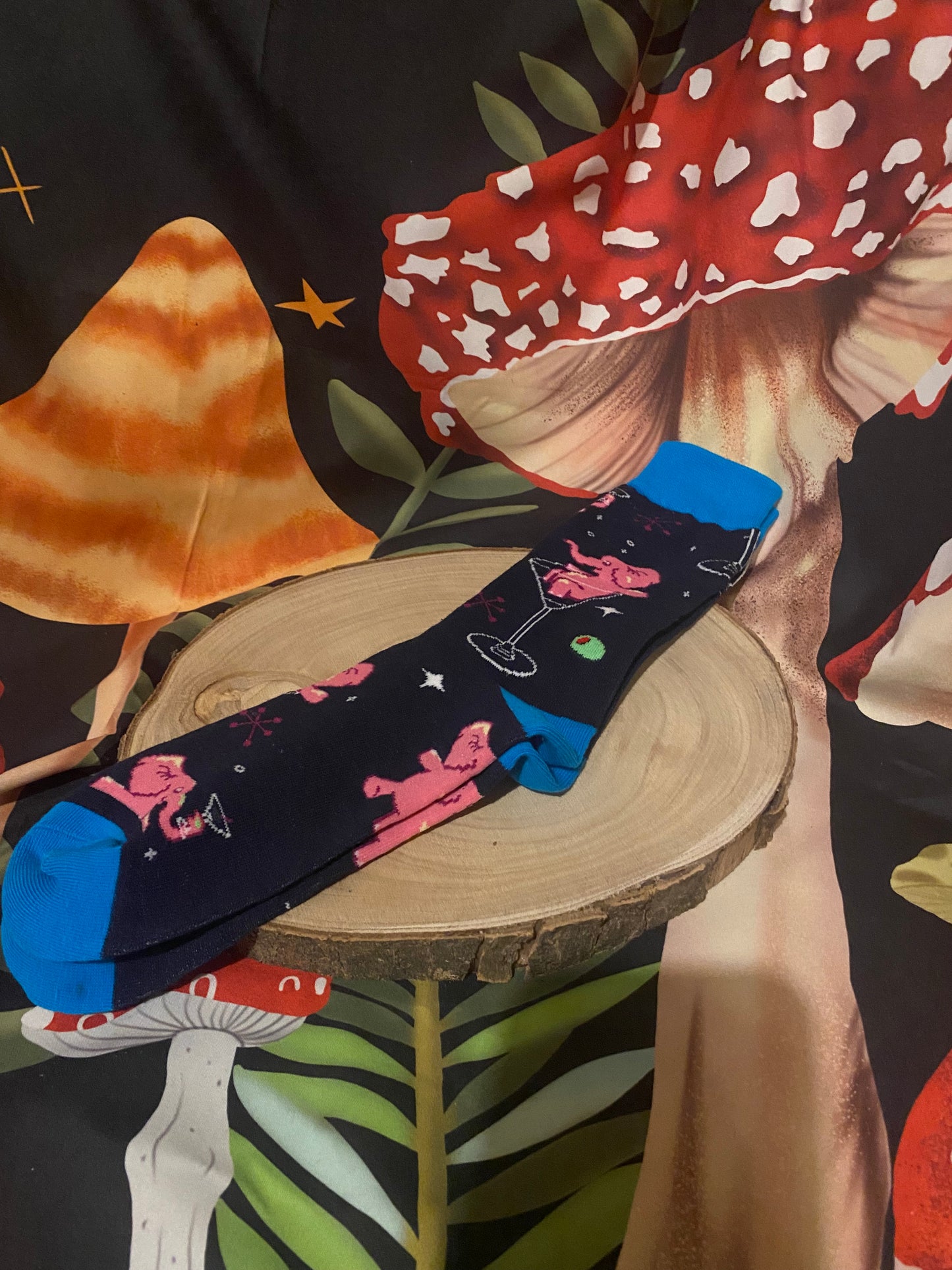 Unisex Pink Elephant in Martini Glass Socks (size U.K. 5-10)