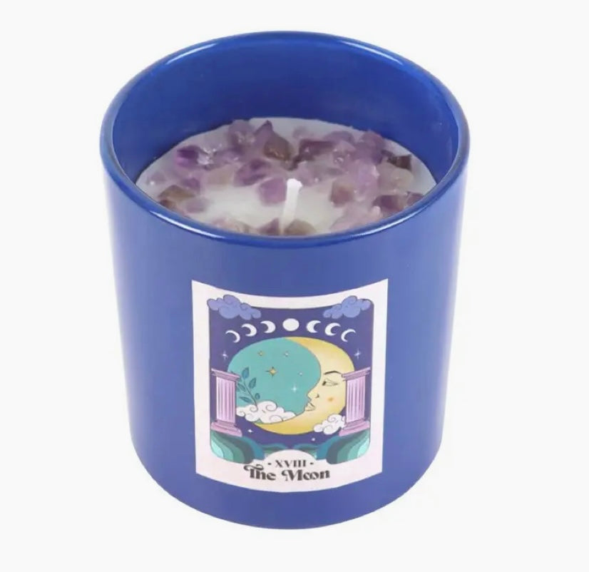 The Moon Amethyst Crystal Chip Candle