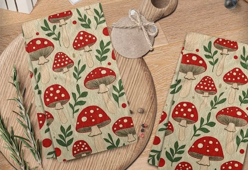 Autumn Harvest Mushroom Tea Towels