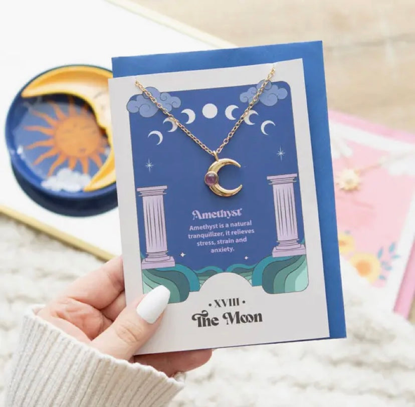 The Moon Celestial Amethyst Necklace Greeting Card