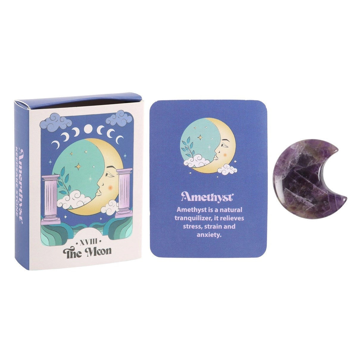 Amethyst Crystal Moon Keepsake Stone in Box