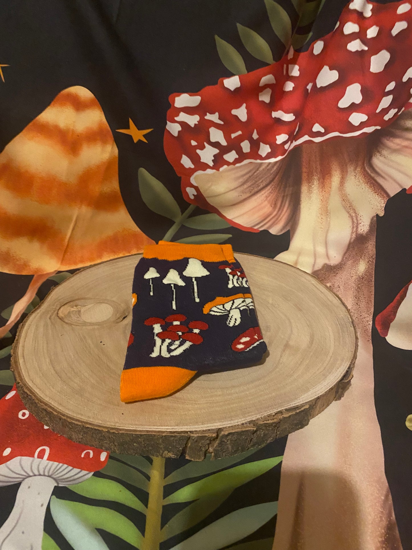 Purple & Orange Mushroom Socks ~ Womens size 3-7 U.K.