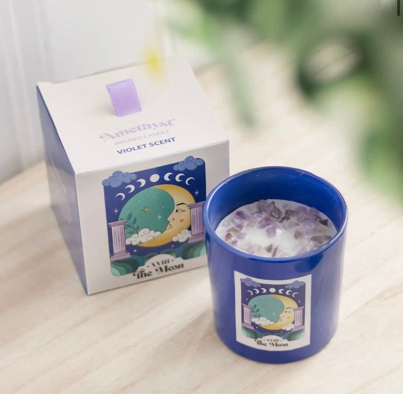 The Moon Amethyst Crystal Chip Candle