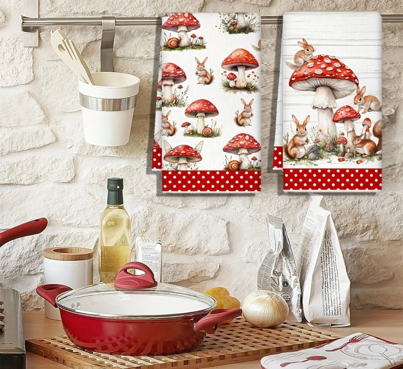 Rabbit and Mushroom Tea Towels