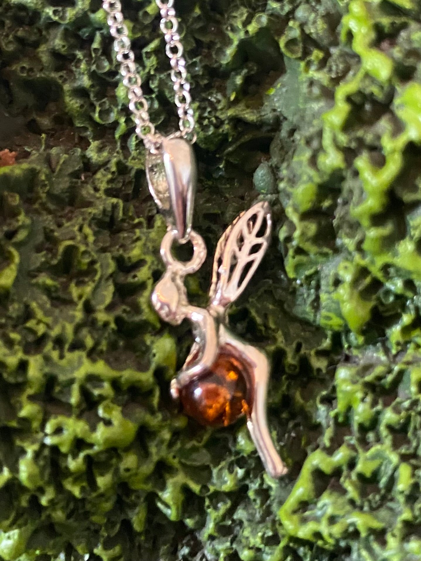 925 Silver & Amber Fairy Pendant