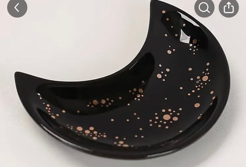 Black Crescent Moon Trinket Dish with Gold Specks