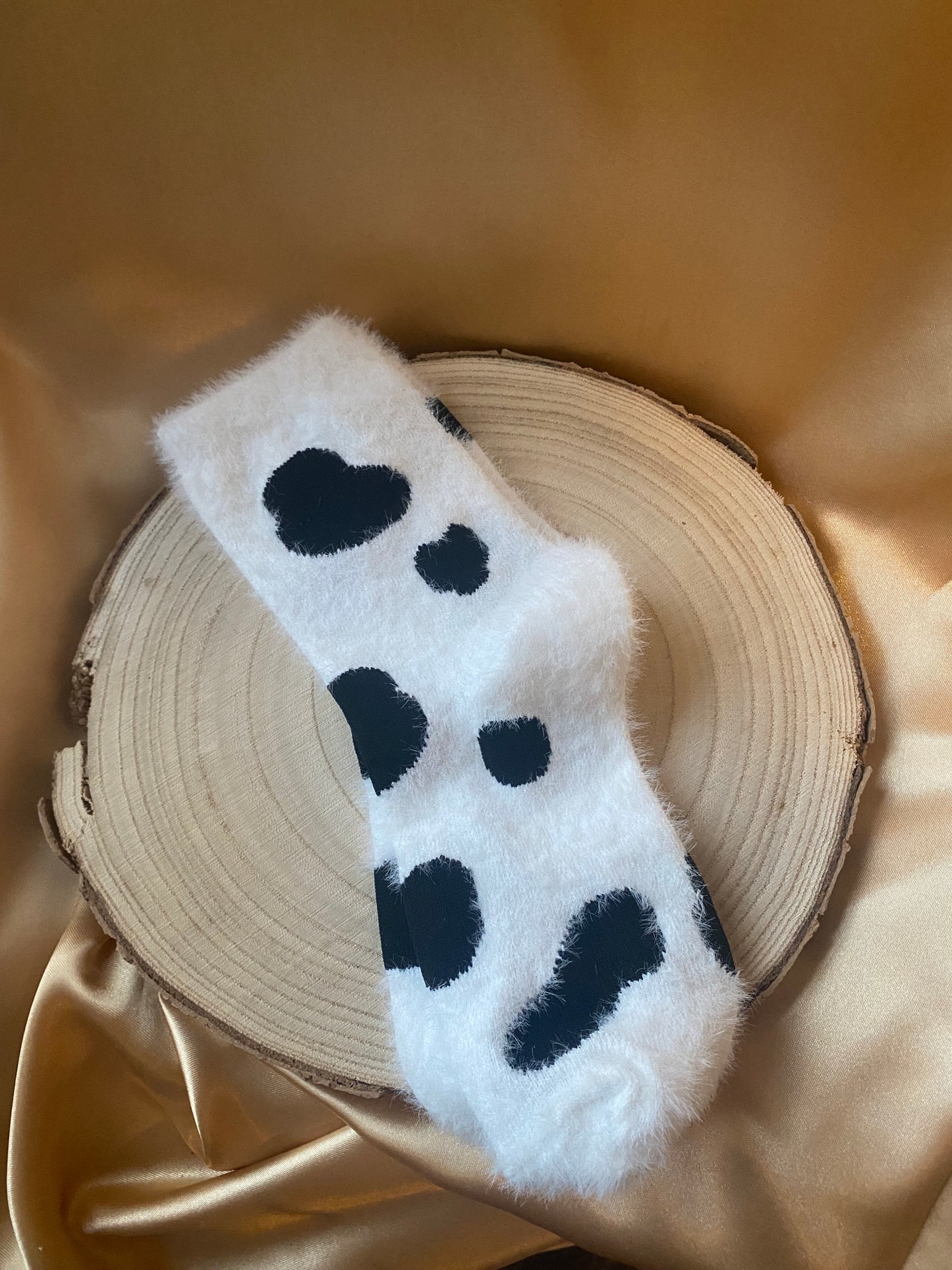 White Fleece Cow Print Socks