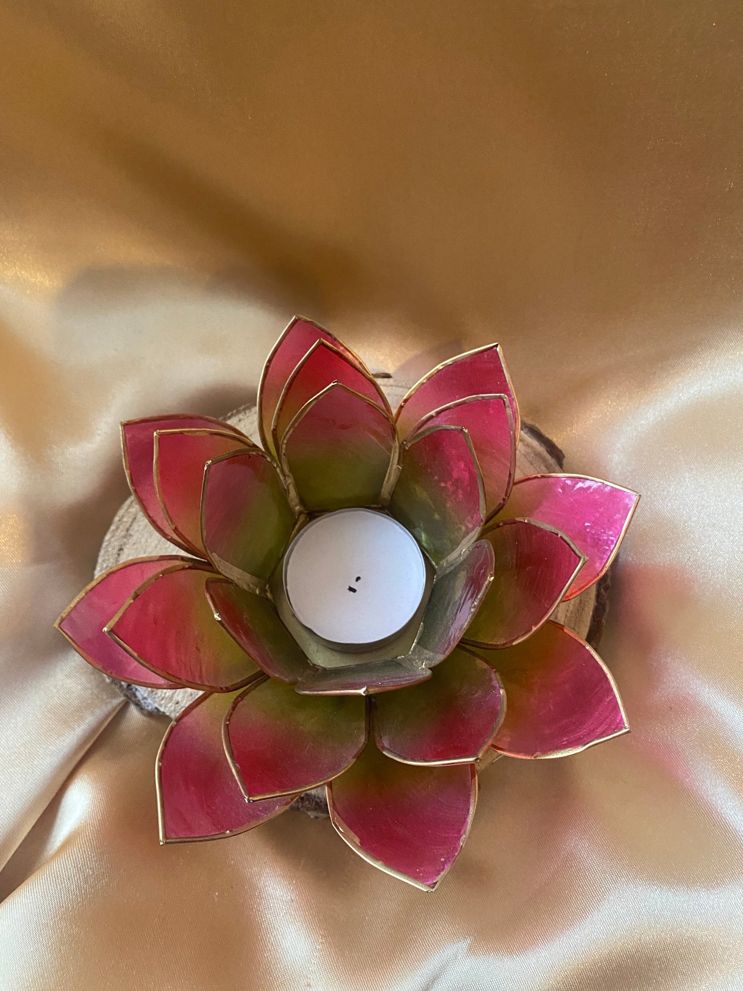 Pink & Green Lotus Flower Tea light Holder