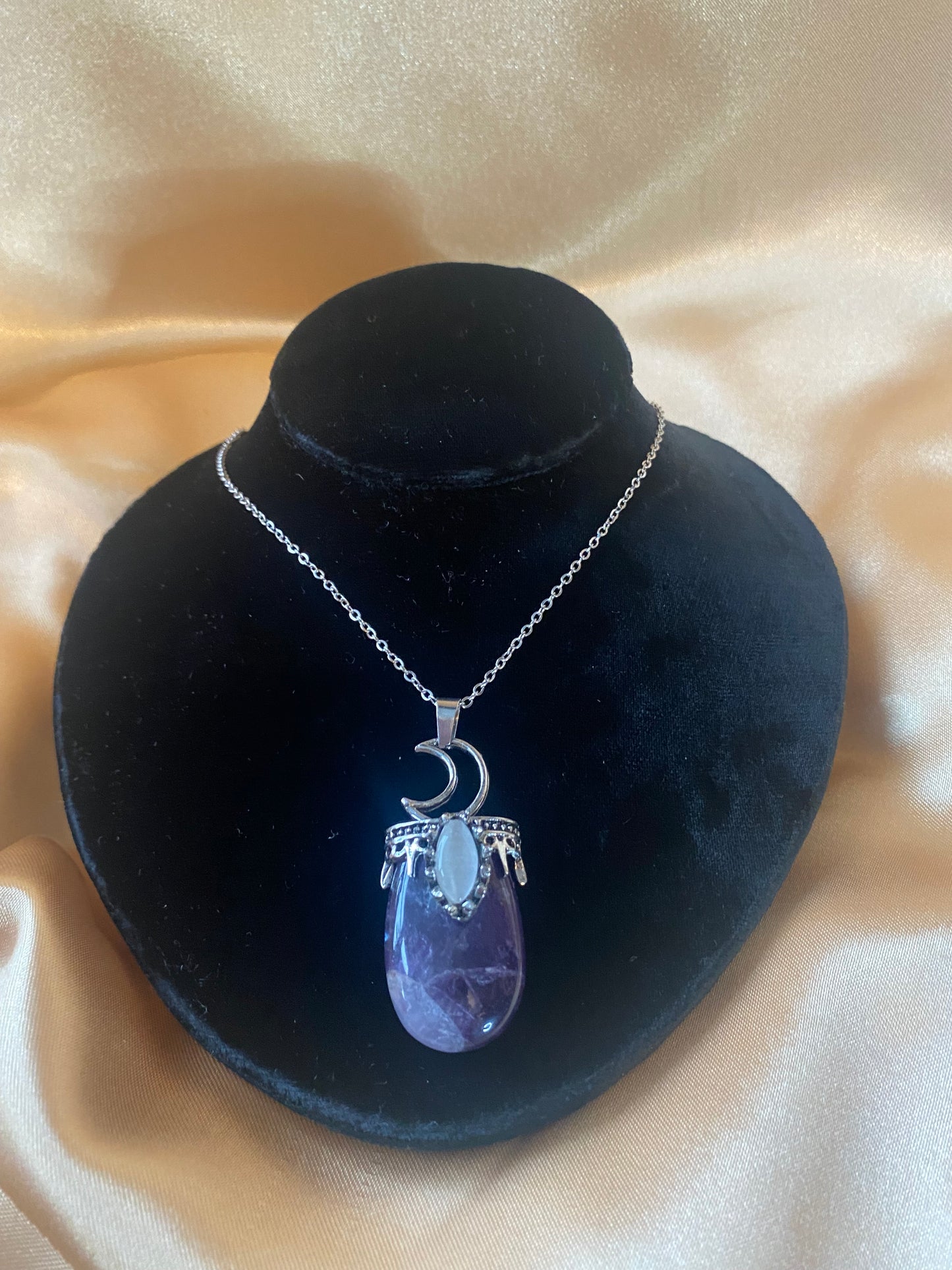 Amethyst Crystal Moon Pendant Necklace