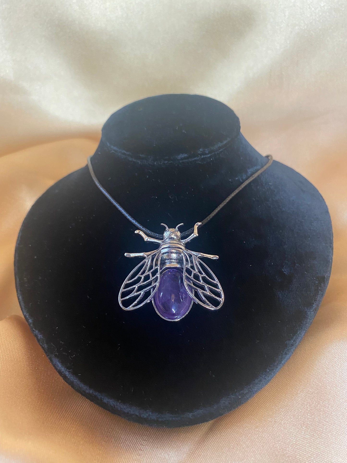 Amethyst Crystal Bee Pendant Necklace/Brooch