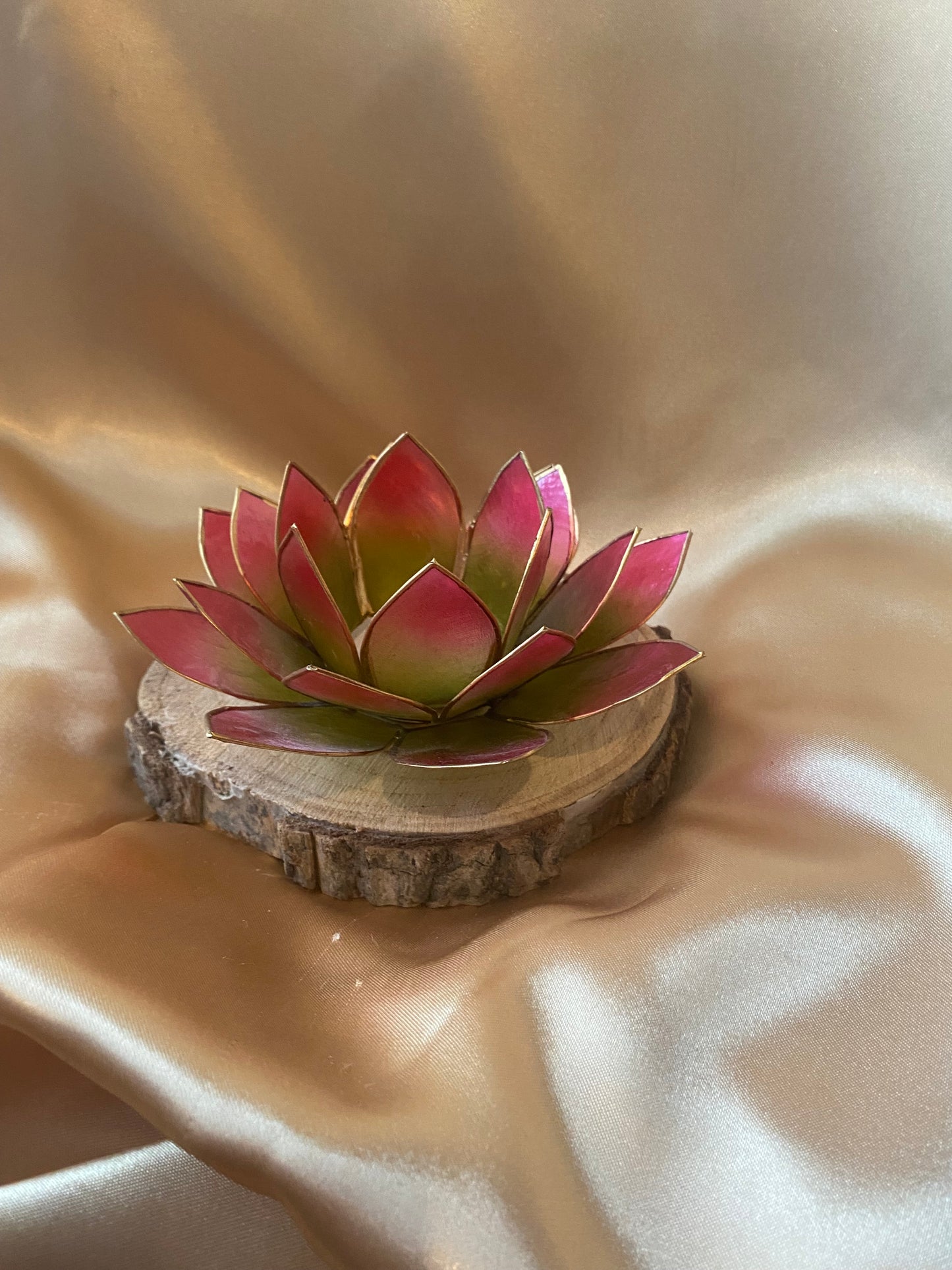 Pink & Green Lotus Flower Tea light Holder