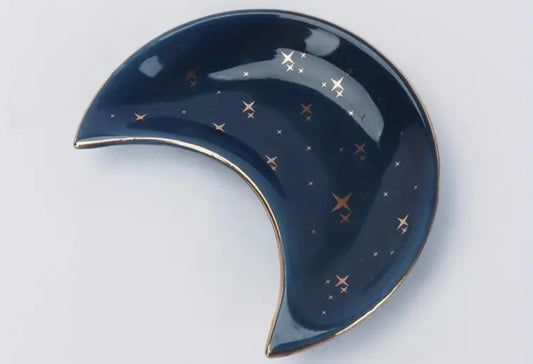 Blue Crescent Moon Trinket Dish with Gold Stars