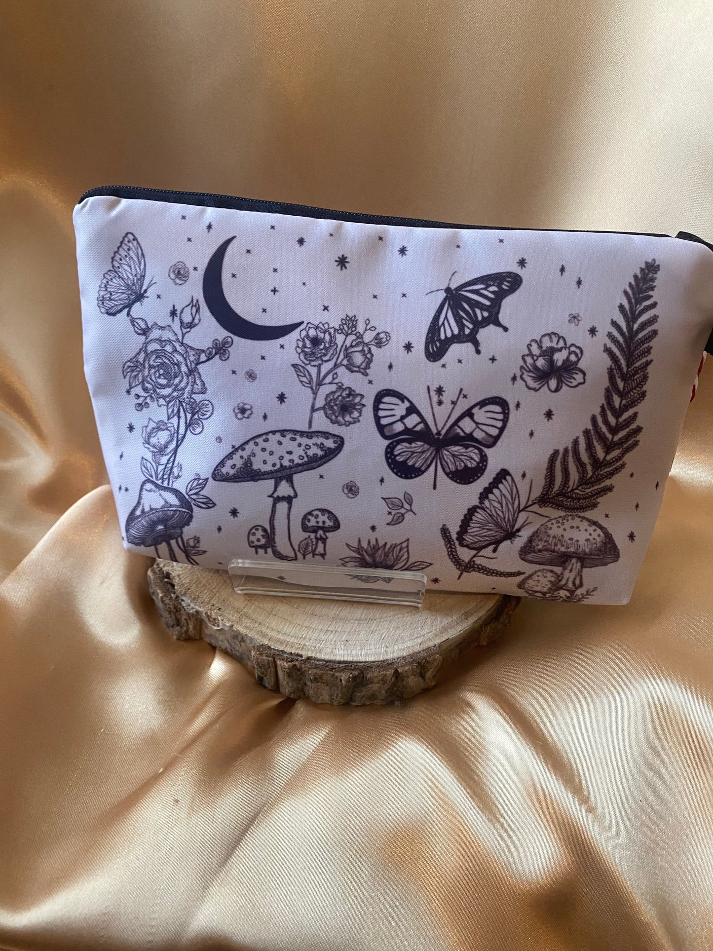 White Butterfly & Mushroom Cosmetic/Tarot Bag