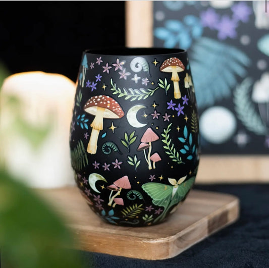 Dark Forest Print Stemless Wine Glass