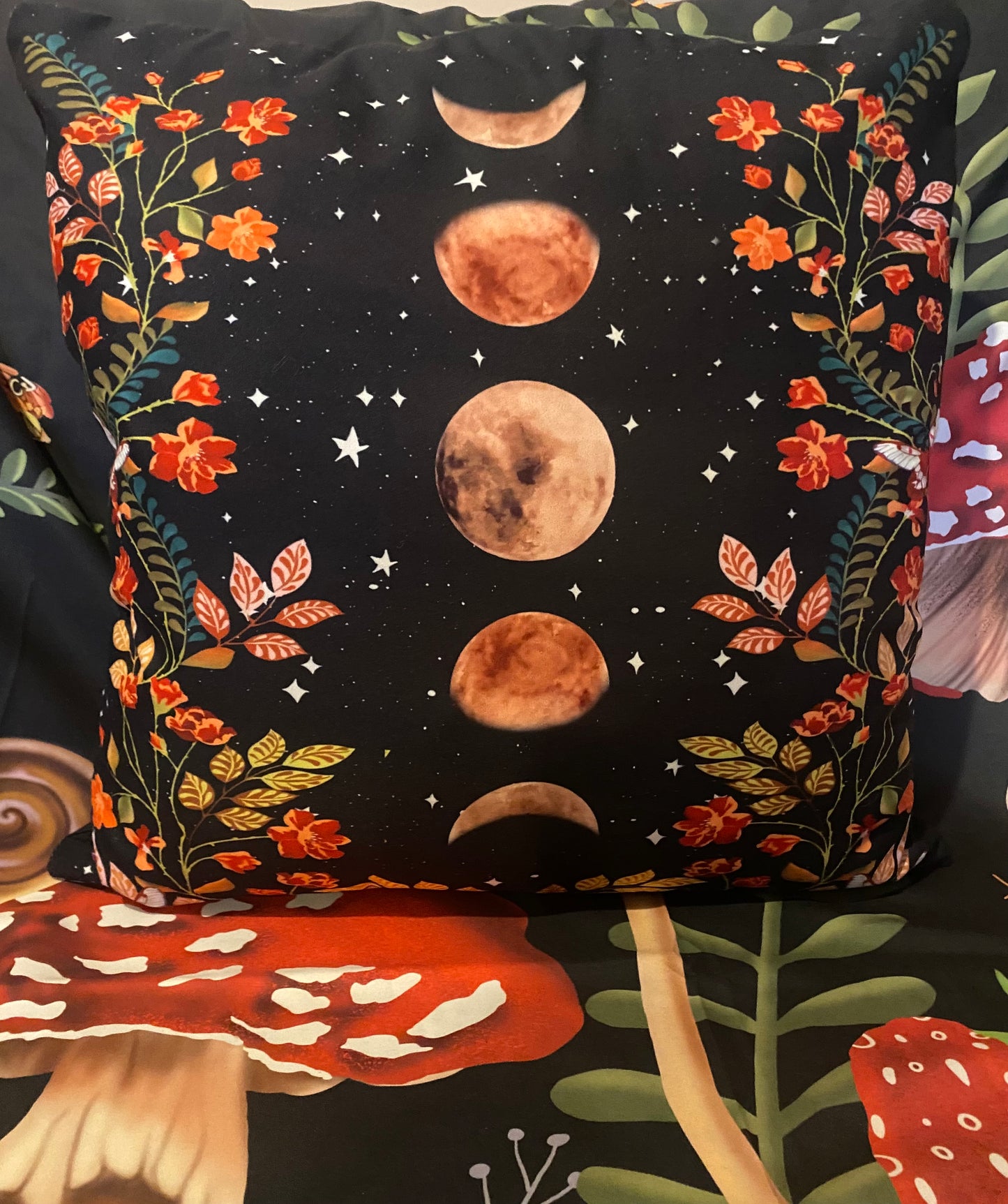 Black & Flower Moon Phase Cushion