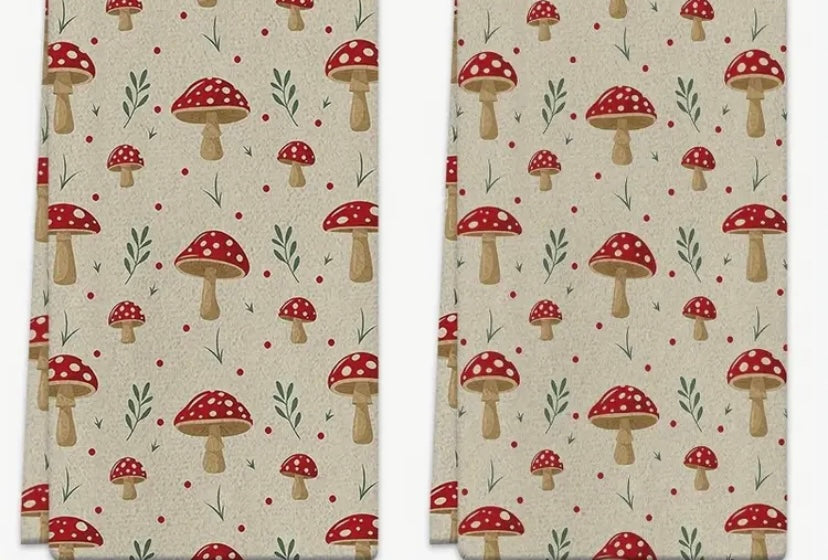 Mushroom and Sprigs Tea Towels