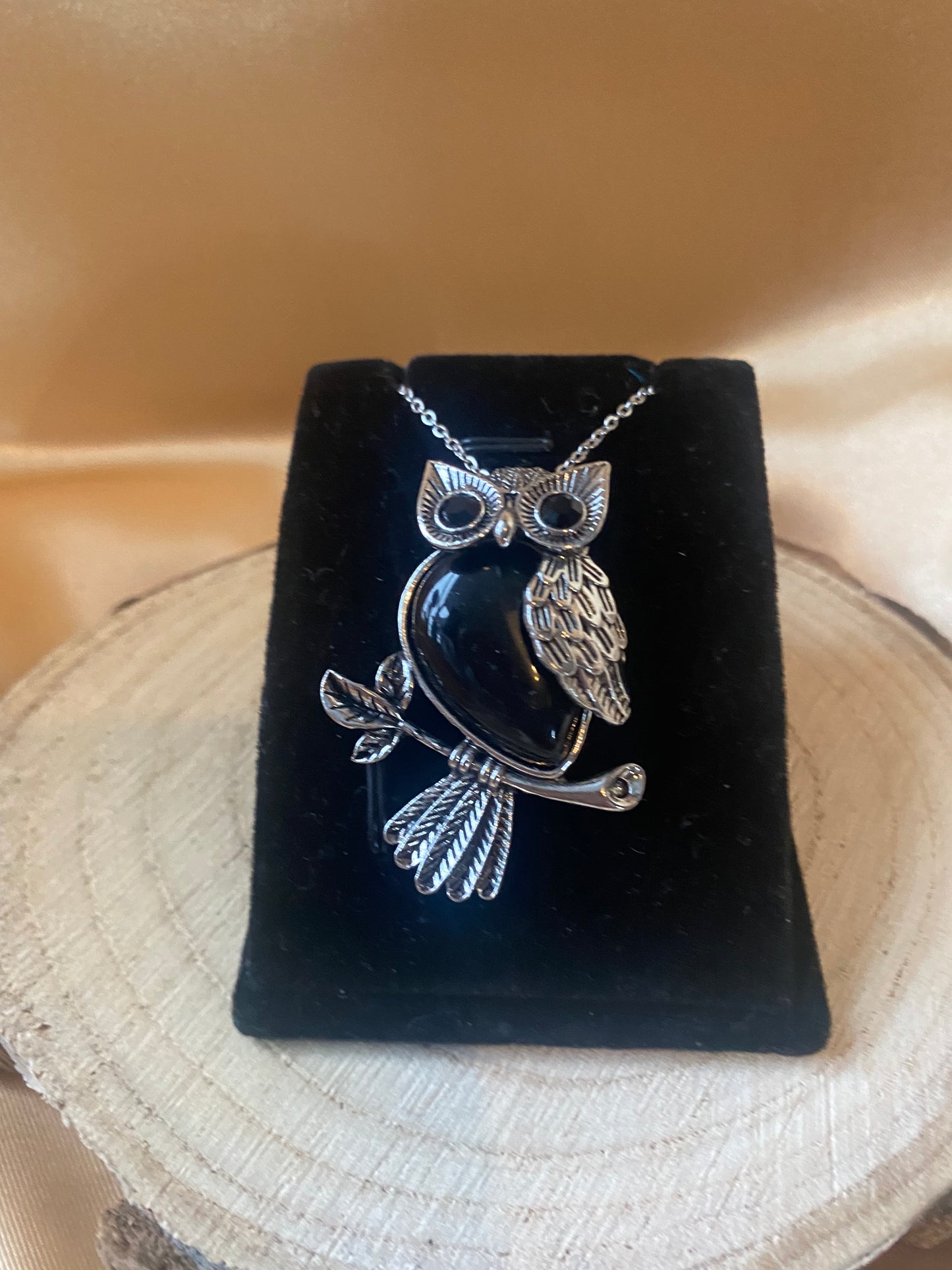 Black Obsidian Crystal Owl Pendant Necklace