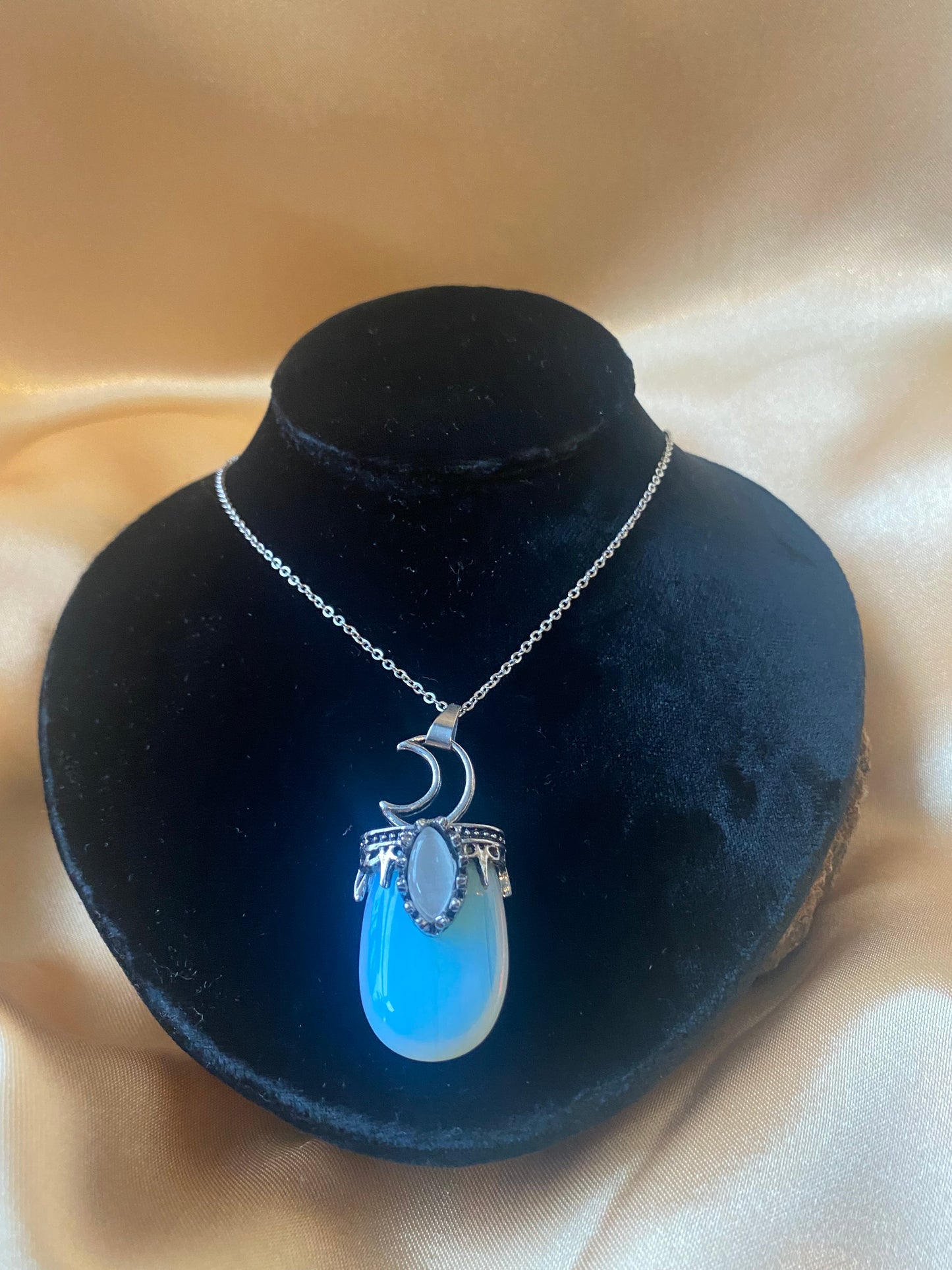 Opalite Crystal Moon Pendant Necklace