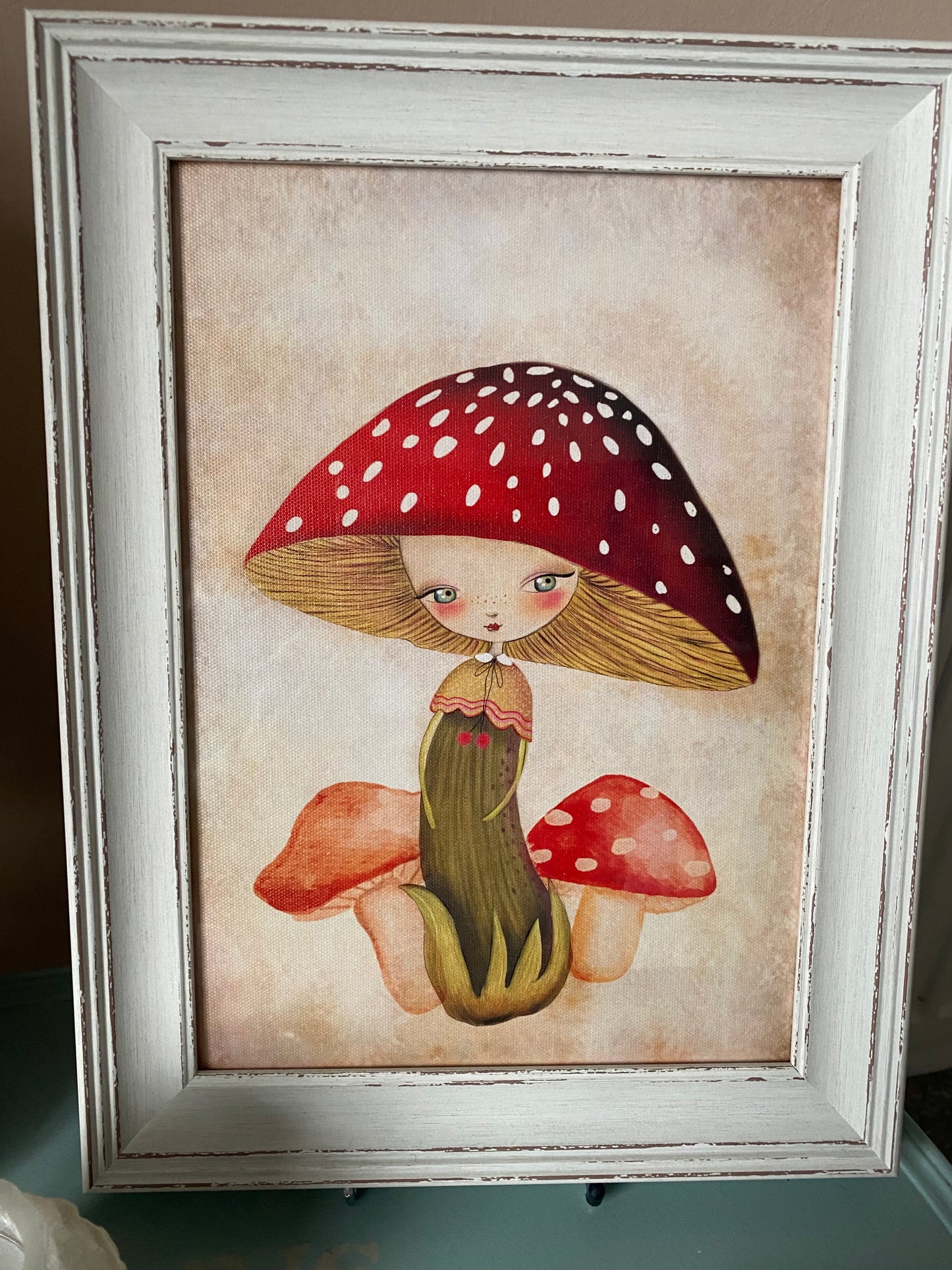 Framed Little Mushroom Girl Canvas