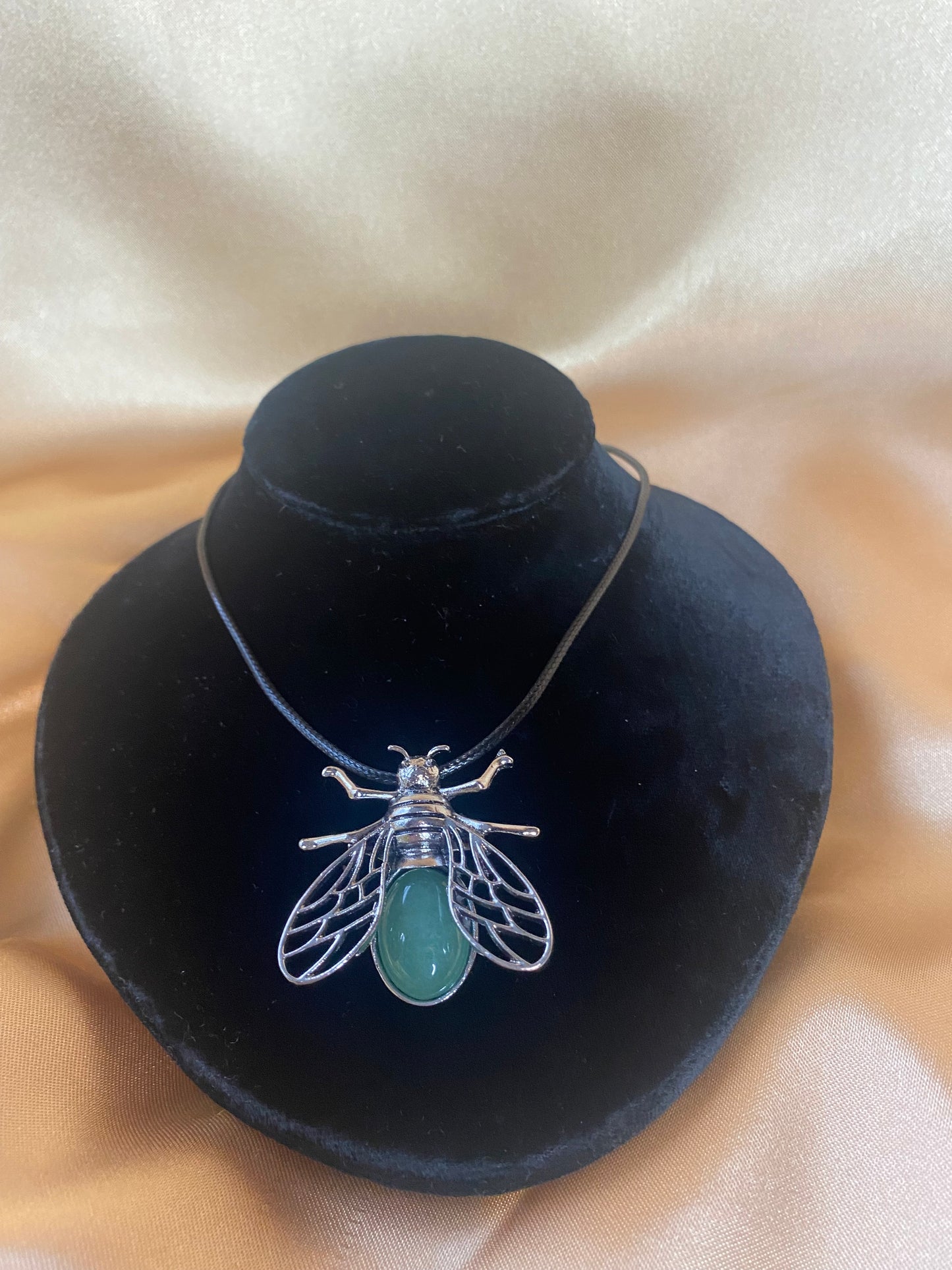 Green Aventurine Crystal Bee Pendant Necklace/Brooch