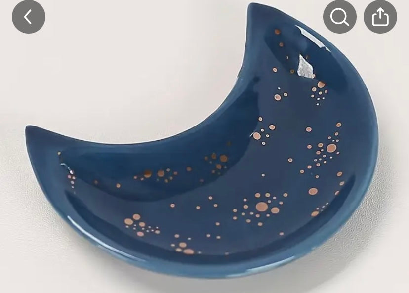 Blue Crescent Moon Trinket Dish with Gold Specks