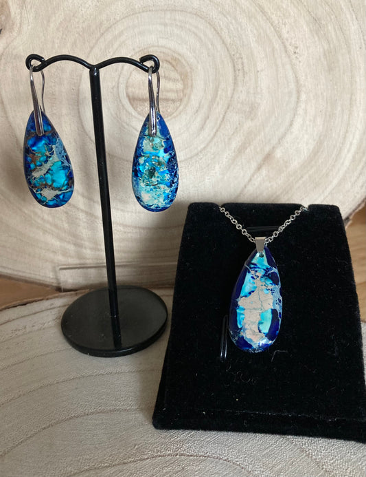 Blue Natural Imperial Stone Necklace & Earrings Set