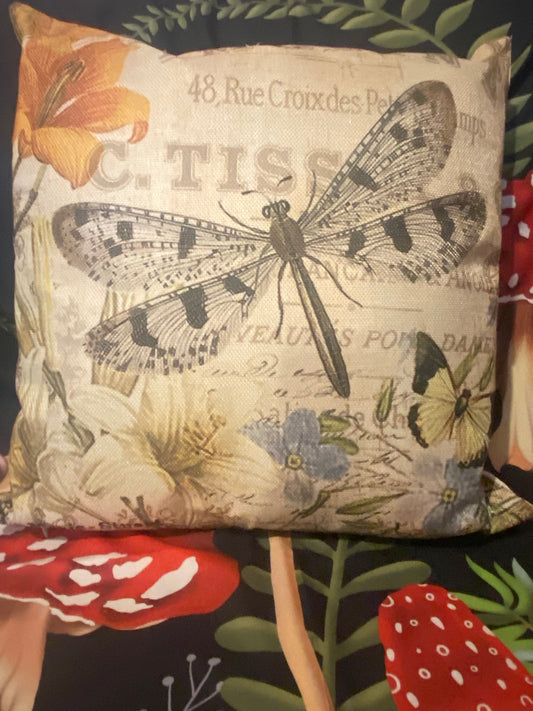 Yellow Flower & Dragonfly Cushion
