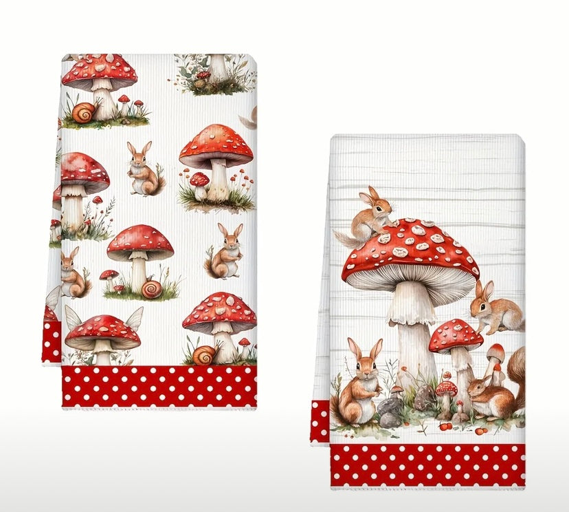 Rabbit and Mushroom Tea Towels