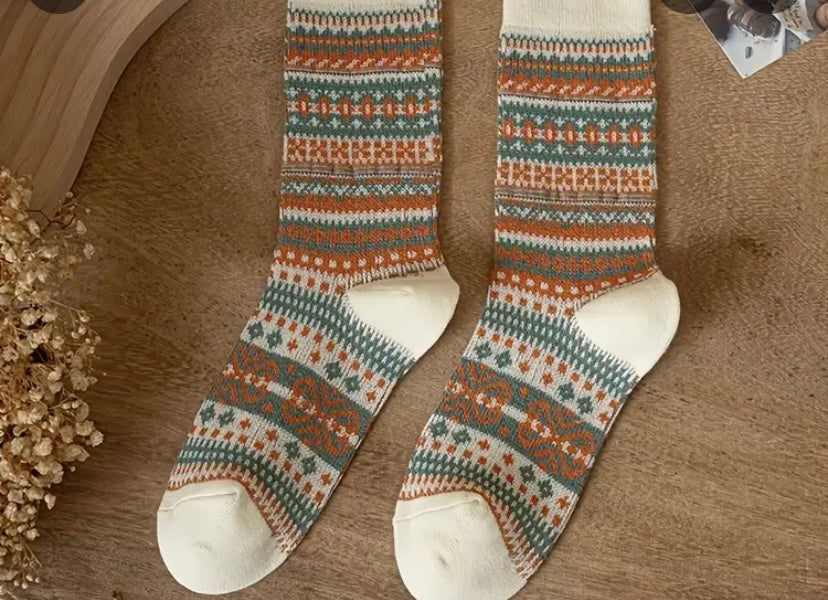 Mid-Calf Socks - Vintage Tribal Pattern