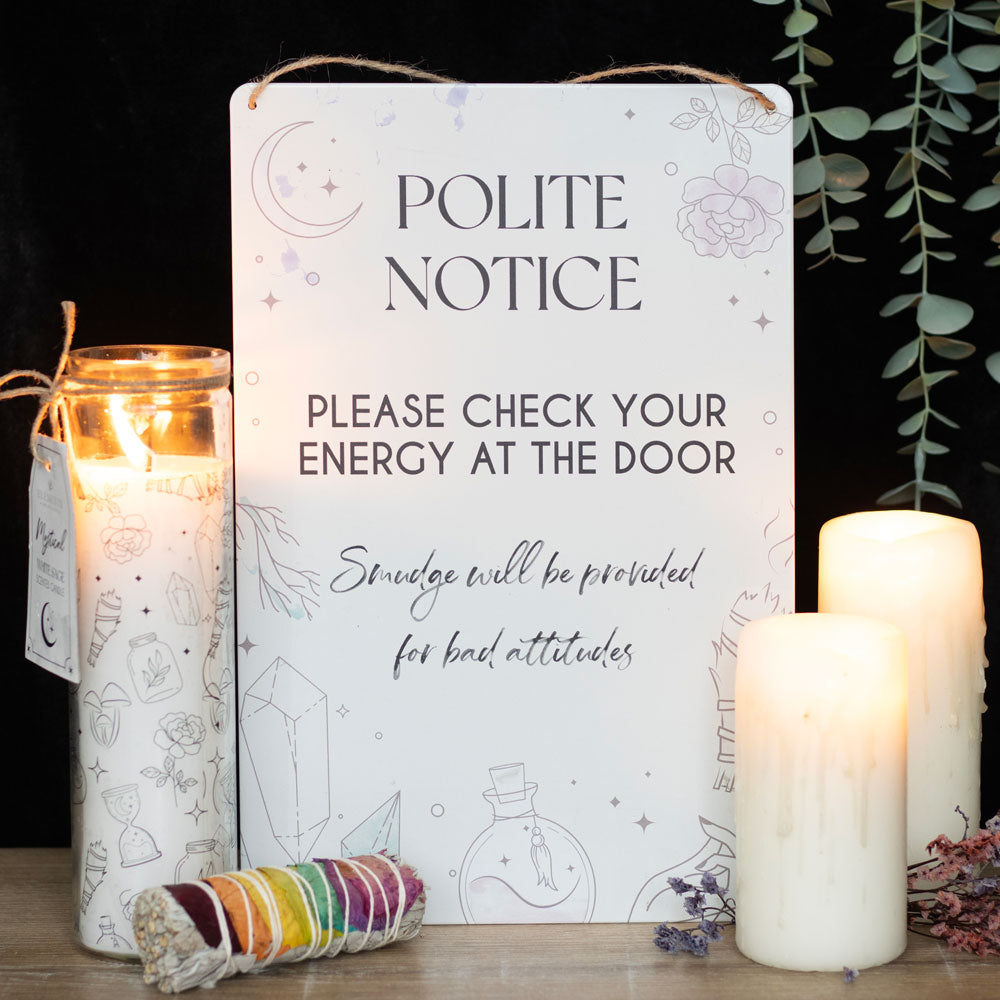 Check Your Energy At the Door Metal Hanging Sign