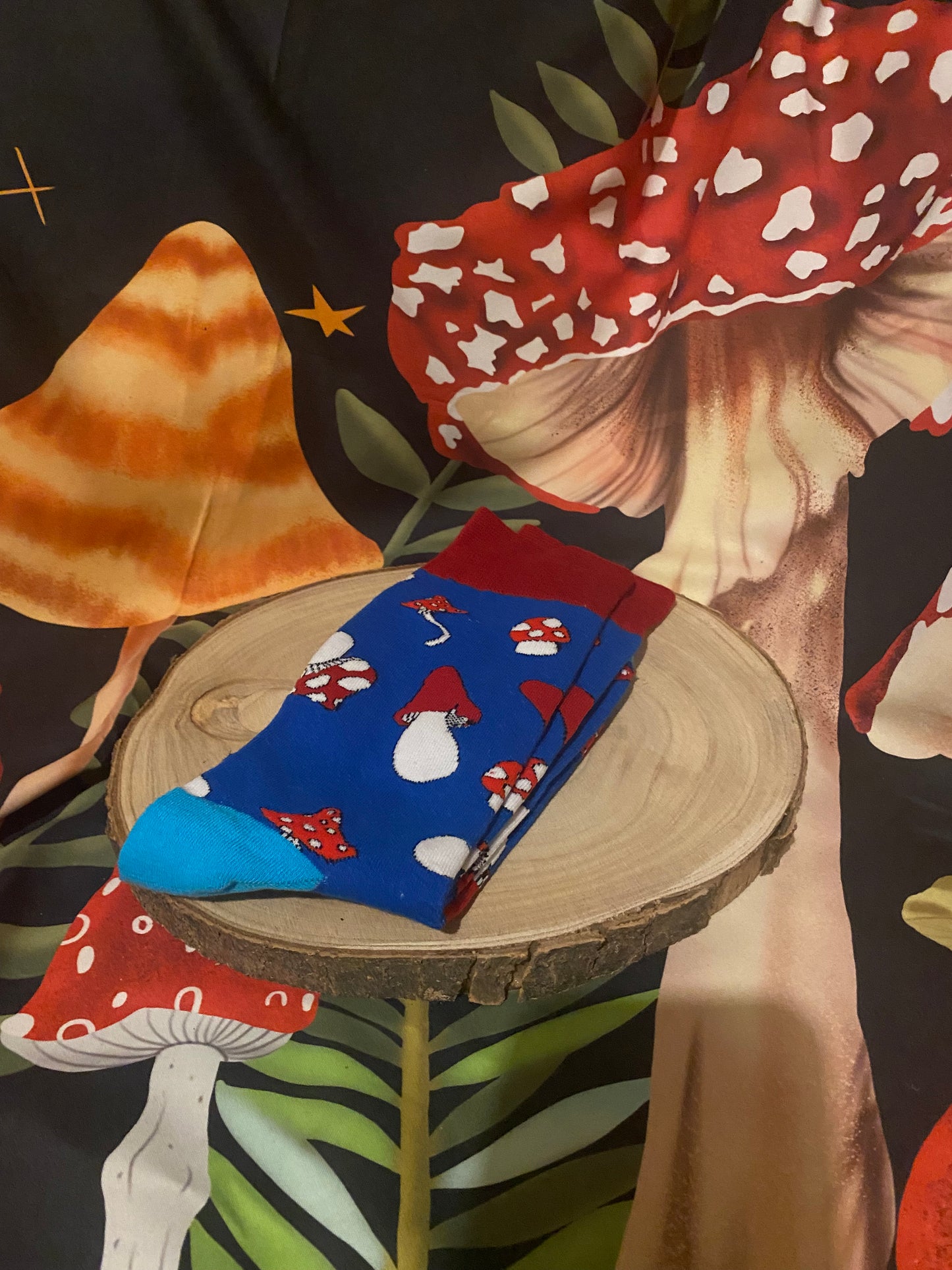 Blue & Red Mushroom Socks
