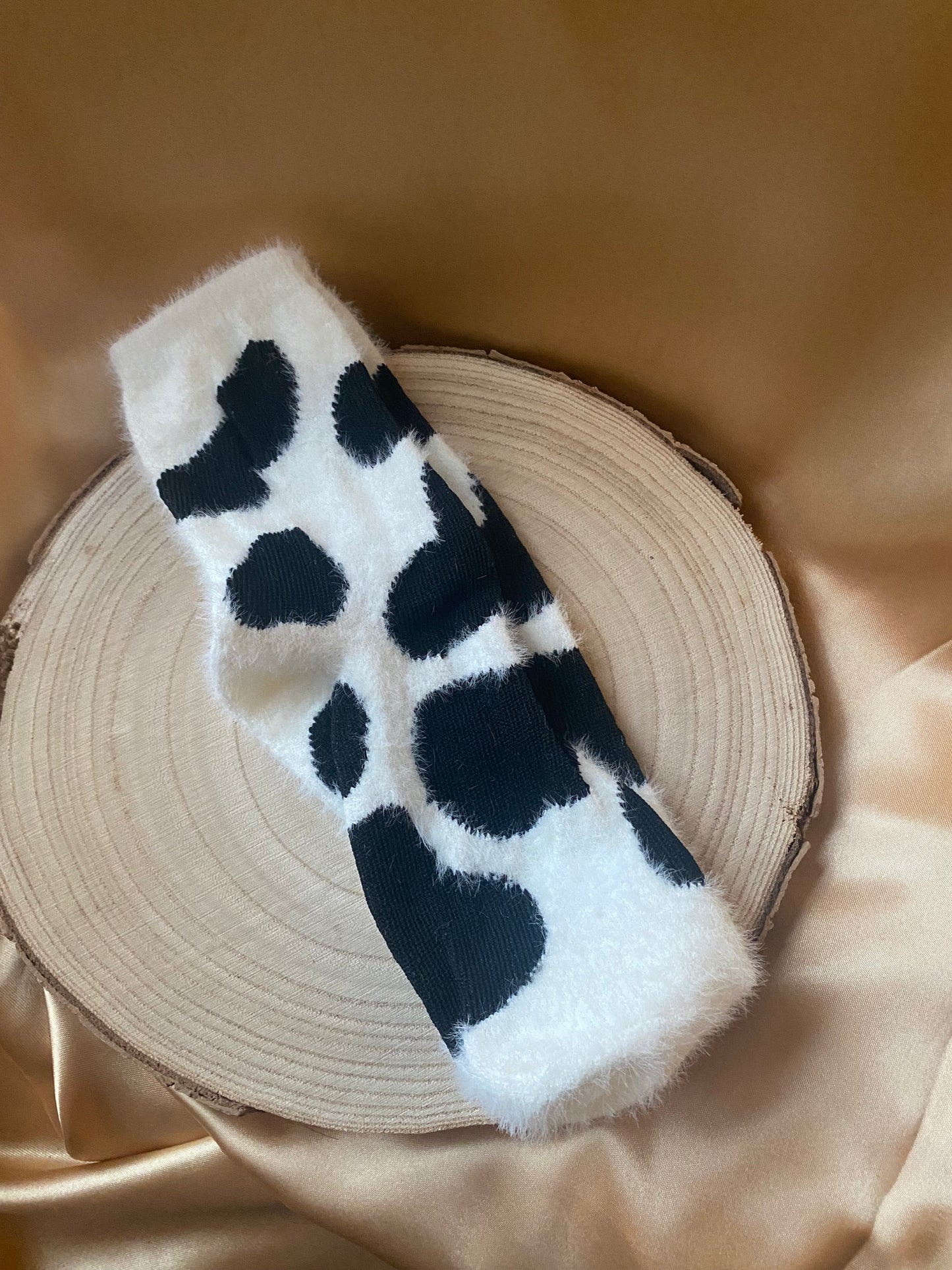 Cream Fleece Cow Print Socks