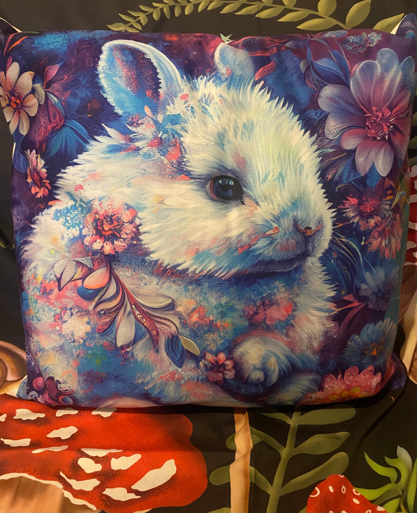 Purple & Flowers White Rabbit Cushion