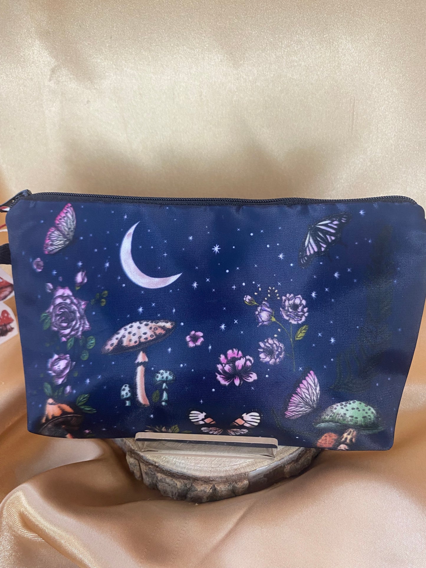Navy Blue Mushroom & Butterfly Cosmetic/Tarot Bag